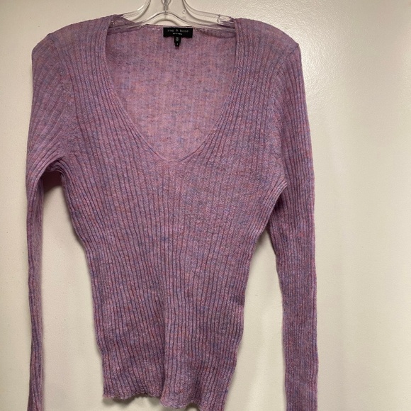 RAG & BONE mauve ribbed v-neck sweater, size M - Picture 1 of 3